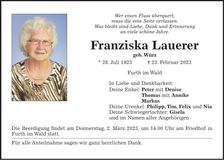 Traueranzeige Franziska Lauerer
