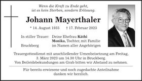 Traueranzeige Johann Mayerthaler