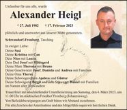 Traueranzeige Alexander Heigl