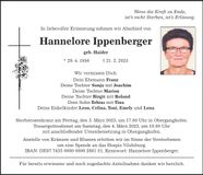 Traueranzeige Hannelore Ippenberger
