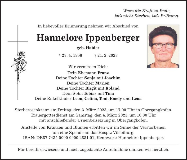 Traueranzeige Hannelore Ippenberger