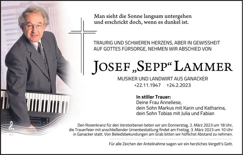 Traueranzeige Josef Lammer