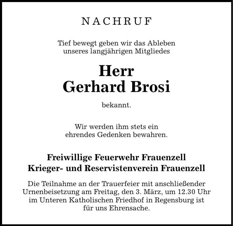 Traueranzeige Gerhard Brosi