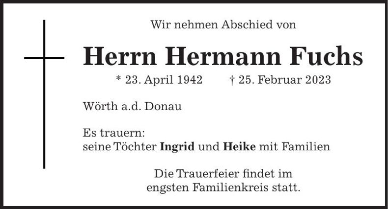 Traueranzeige Hermann Fuchs