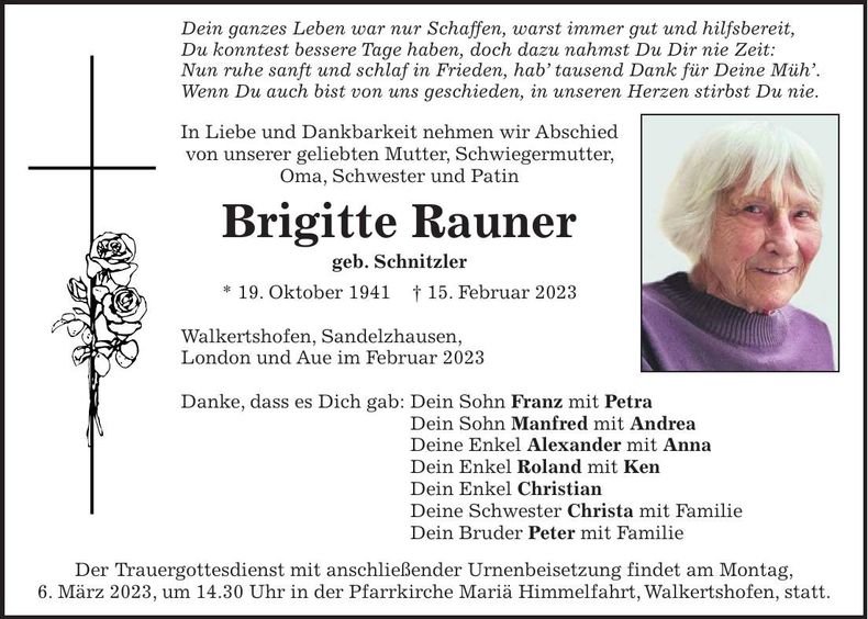 Traueranzeige Brigitte Rauner