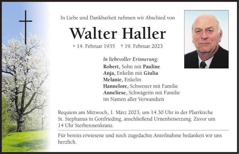 Traueranzeige Walter Haller