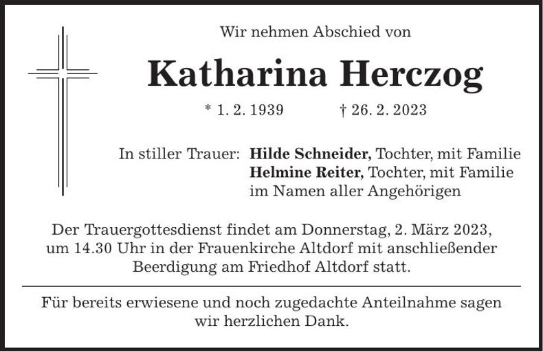 Traueranzeige Katharina Herczog