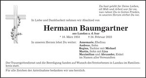 Traueranzeige Hermann Baumgartner