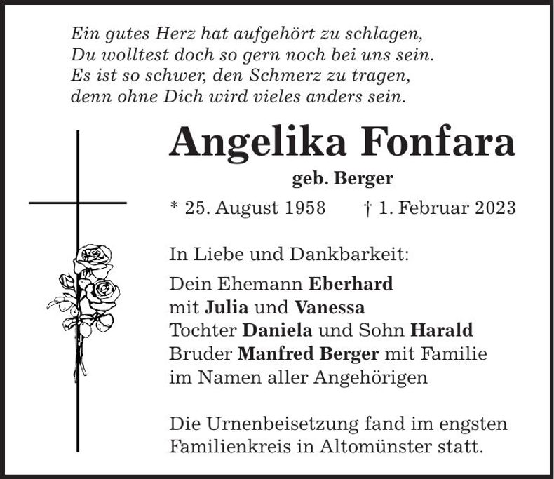 Traueranzeige Angelika Fonfara