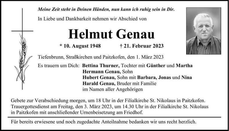 Traueranzeige Helmut Genau
