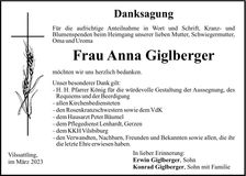 Traueranzeige Anna Giglberger