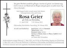 Traueranzeige Rosa Geier