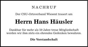 Traueranzeige Hans Häusler