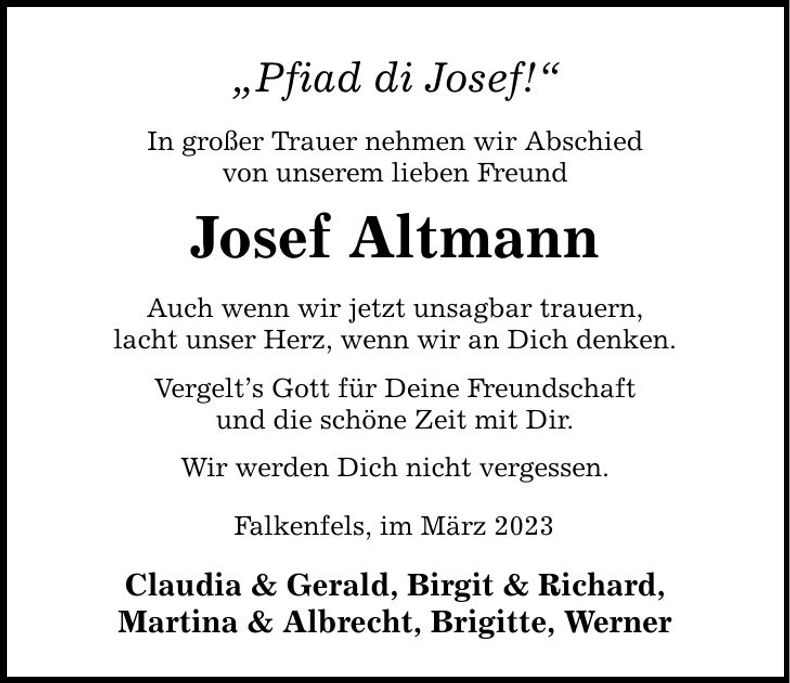Traueranzeige Josef Altmann