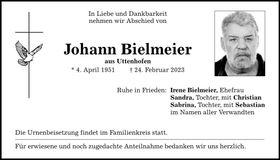 Traueranzeige Johann Bielmeier