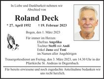 Traueranzeige Roland Deck