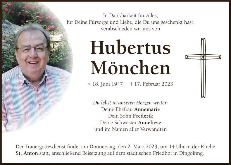 Traueranzeige Hubertus Mönchen