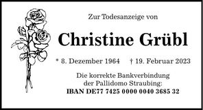 Traueranzeige Christine Grübl