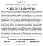 Traueranzeige Klemens Neuwirth