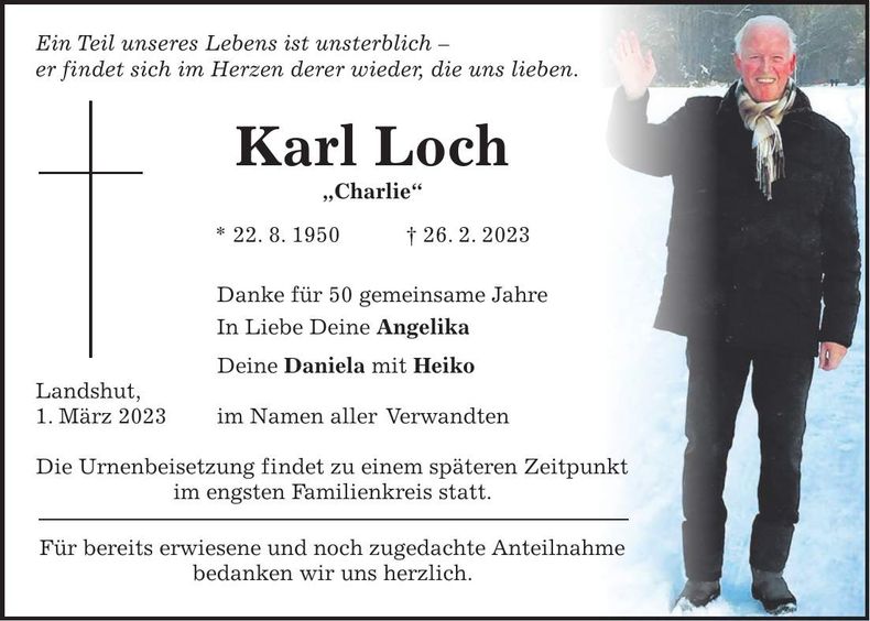 Traueranzeige Karl Loch
