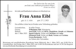 Traueranzeige Anna Eibl