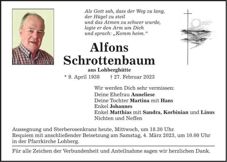 Traueranzeige Alfons Schrottenbaum