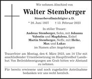 Traueranzeige Walter Stemberger