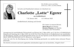 Traueranzeige Charlotte Egerer