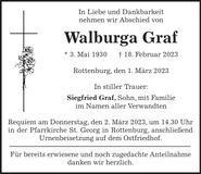Traueranzeige Walburga Graf