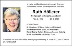 Traueranzeige Ruth Höllerer