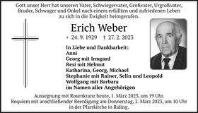 Traueranzeige Erich Weber