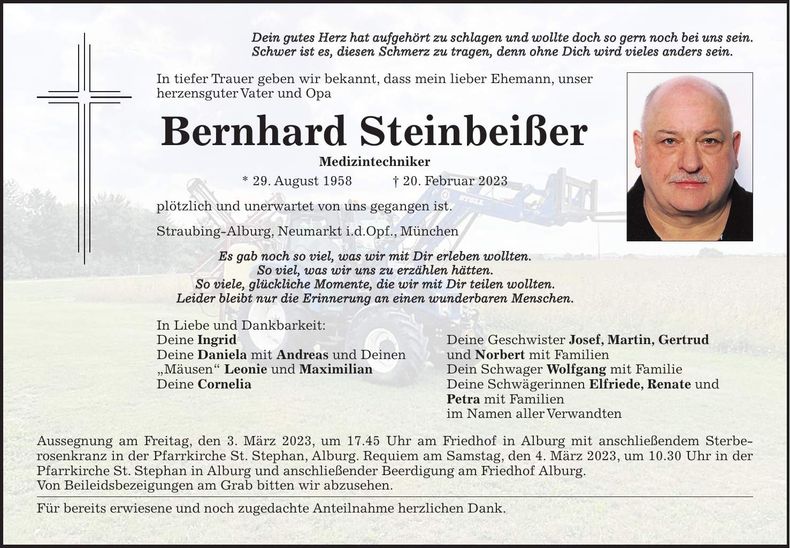 Traueranzeige Bernhard Steinbeißer