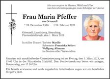 Traueranzeige Maria Pfeffer