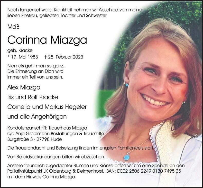 Traueranzeige Corinna Miazga