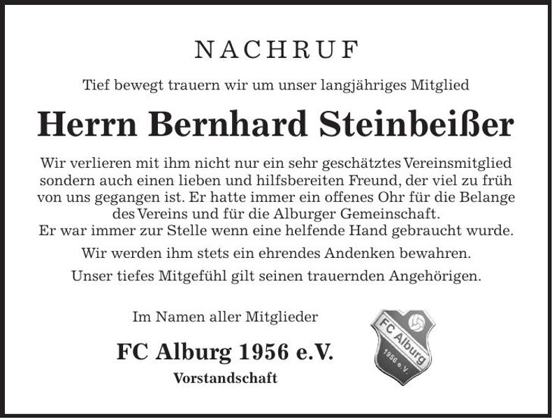 Traueranzeige Bernhard Steinbeißer