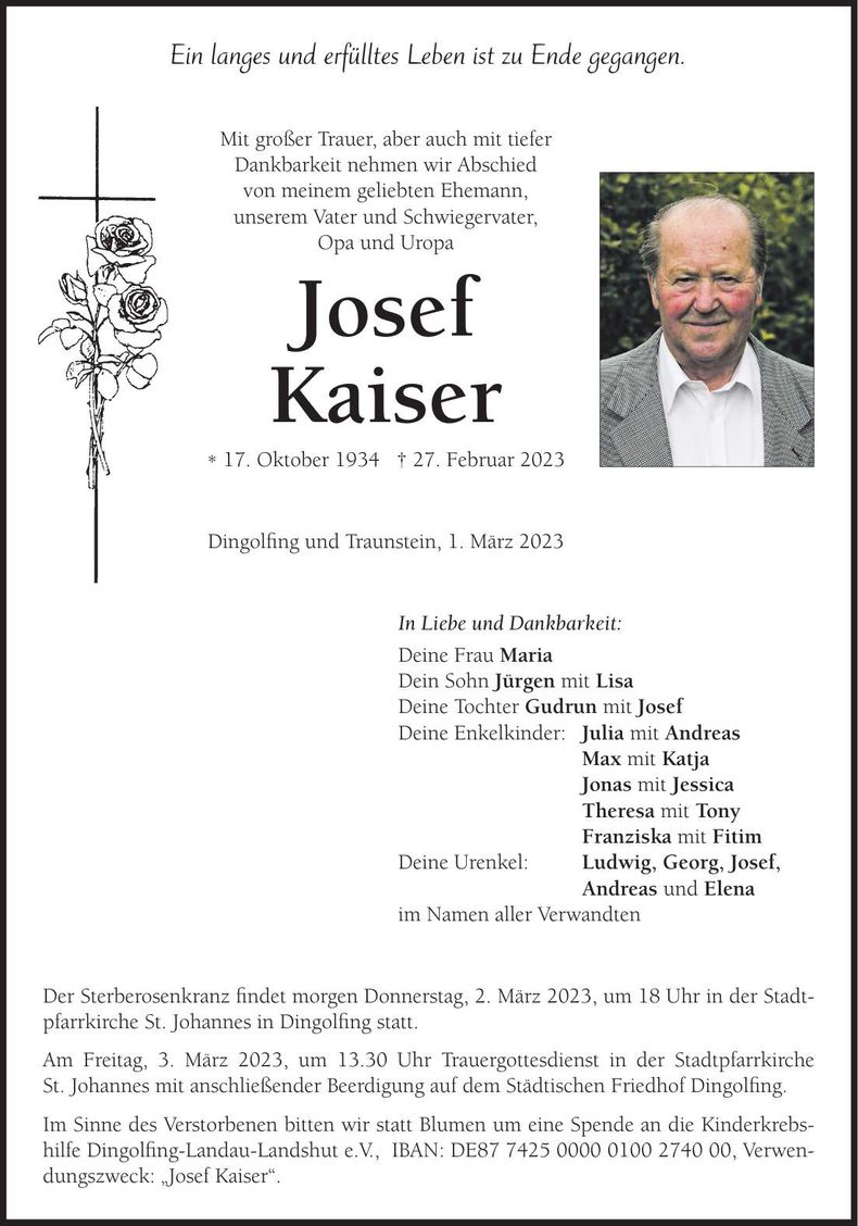 Traueranzeige Josef Kaiser