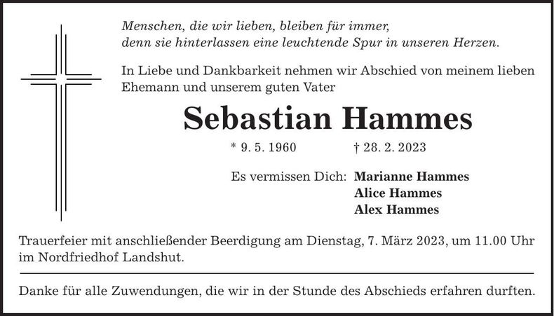 Traueranzeige Sebastian Hammes