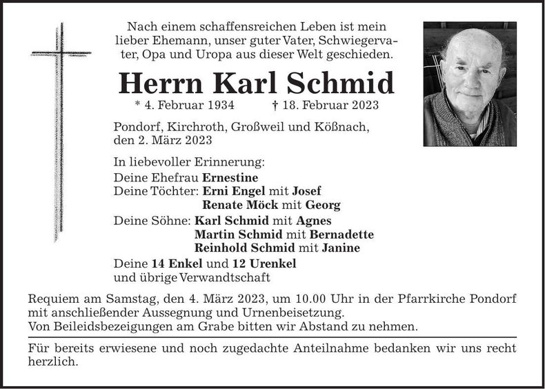 Traueranzeige Karl Schmid