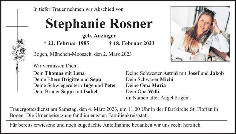 Traueranzeige Stephanie Rosner