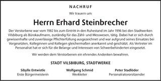 Traueranzeige Erhard Steinbrecher