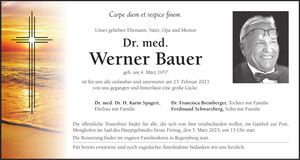 Traueranzeige Werner Dr. med. Bauer