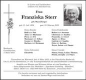 Traueranzeige Franziska Sterr