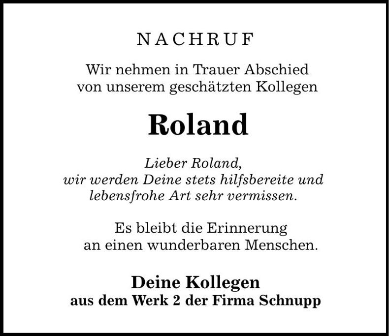 Traueranzeige Roland 