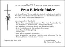 Traueranzeige Elfriede Maier