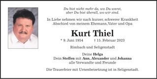 Traueranzeige Kurt Thiel