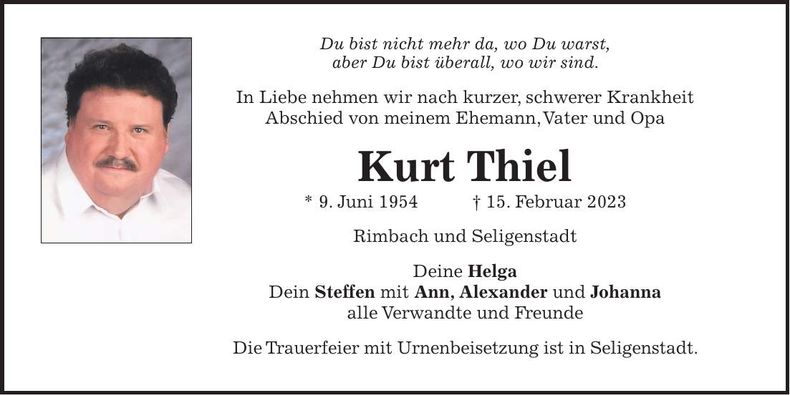 Traueranzeige Kurt Thiel