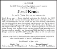 Traueranzeige Josef Kraus