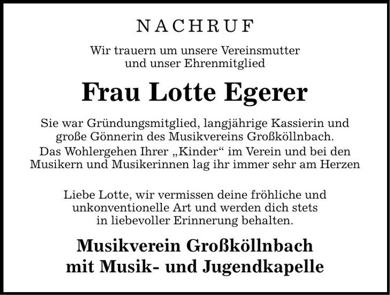 Traueranzeige Charlotte Egerer