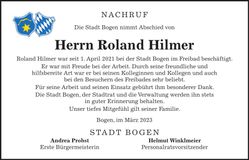 Traueranzeige Roland Hilmer