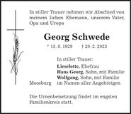 Traueranzeige Georg Schwede